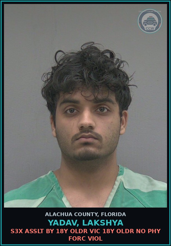 Booking mugshot of YADAV, LAKSHYA in Alachua County