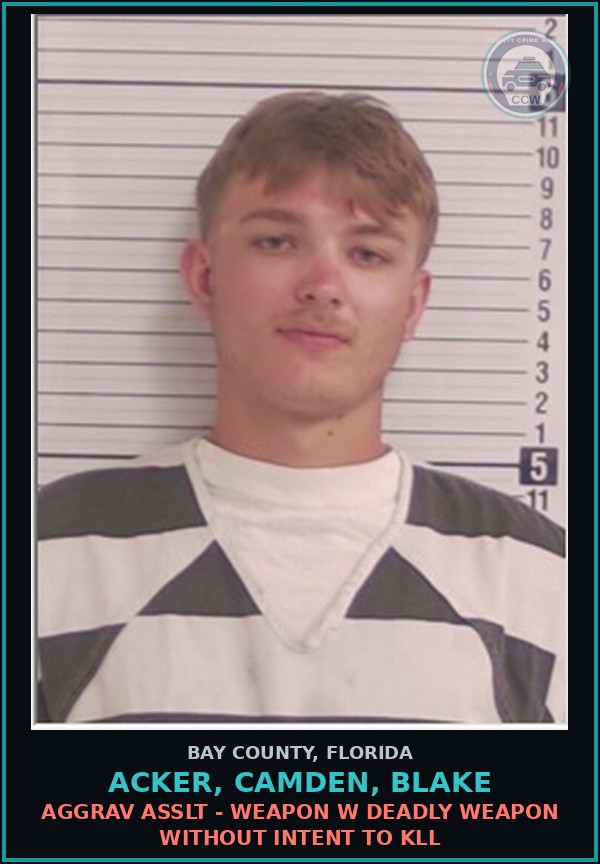 Booking mugshot of ACKER, CAMDEN, BLAKE in Bay County
