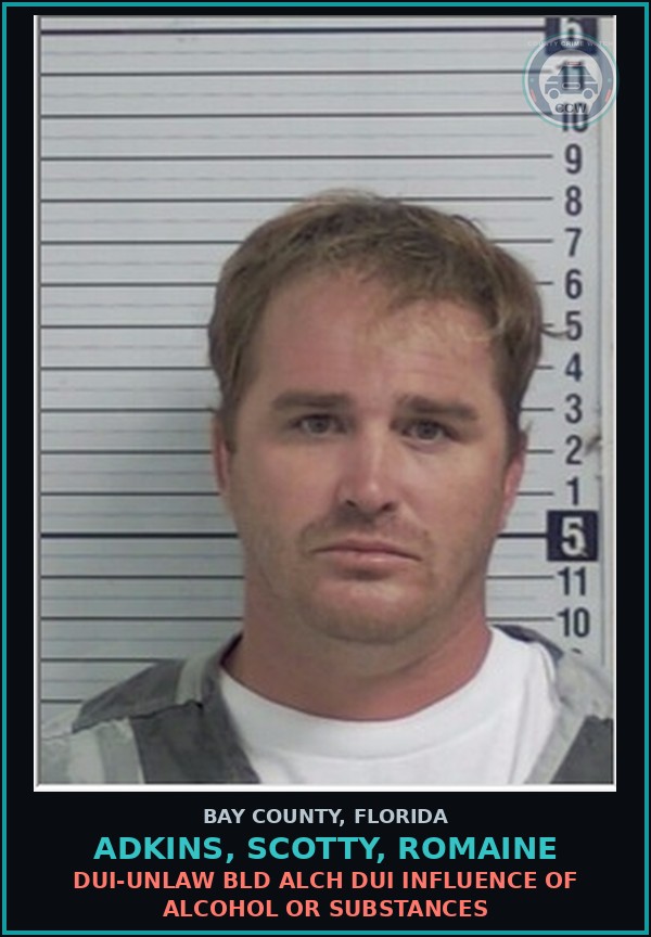 Booking mugshot of ADKINS, SCOTTY, ROMAINE in Bay County