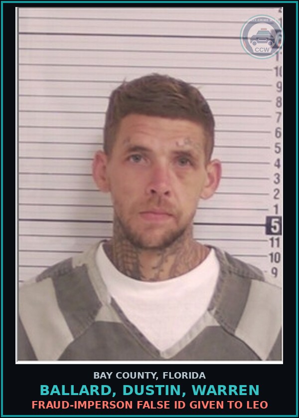 Booking mugshot of BALLARD, DUSTIN, WARREN in Bay County