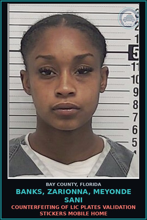 Booking mugshot of BANKS, ZARIONNA, MEYONDE SANI in Bay County