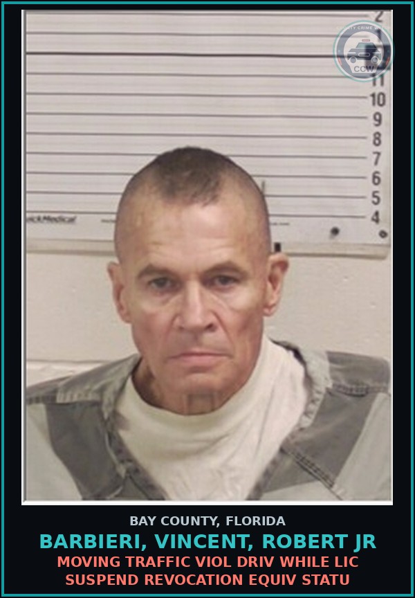 Booking mugshot of BARBIERI, VINCENT, ROBERT JR in Bay County