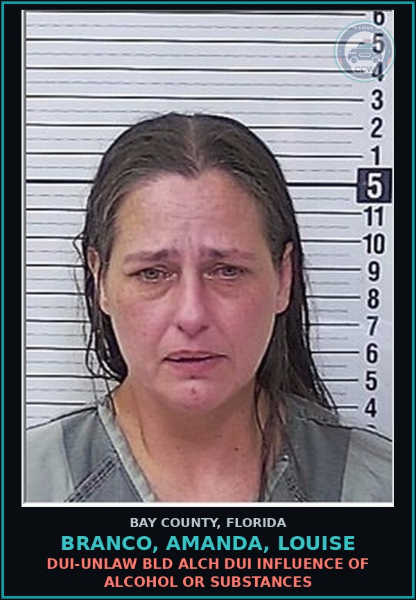 Booking mugshot of BRANCO, AMANDA, LOUISE in Bay County