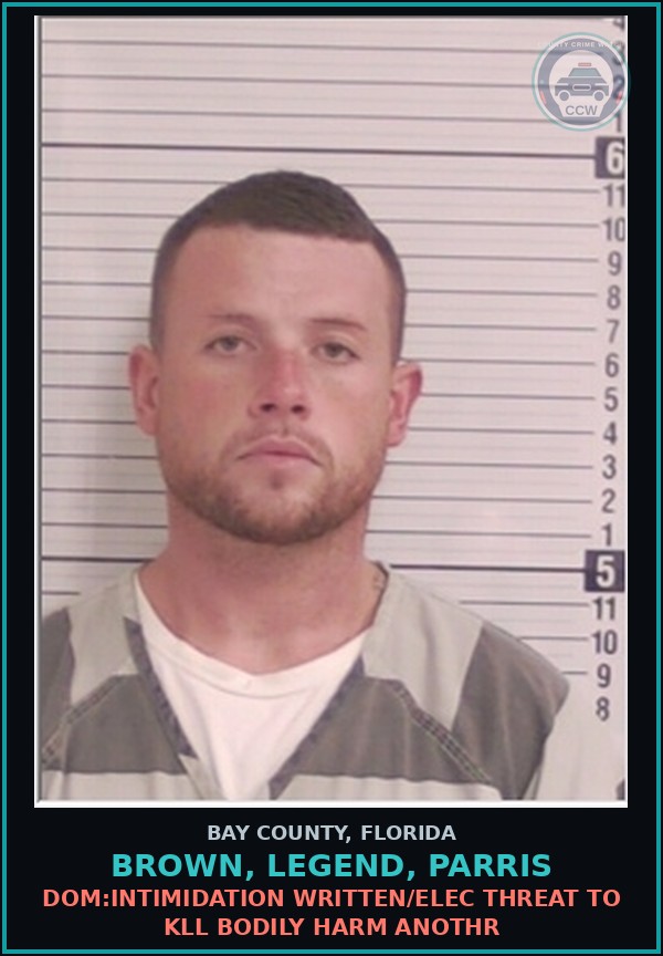 Booking mugshot of BROWN, LEGEND, PARRIS in Bay County