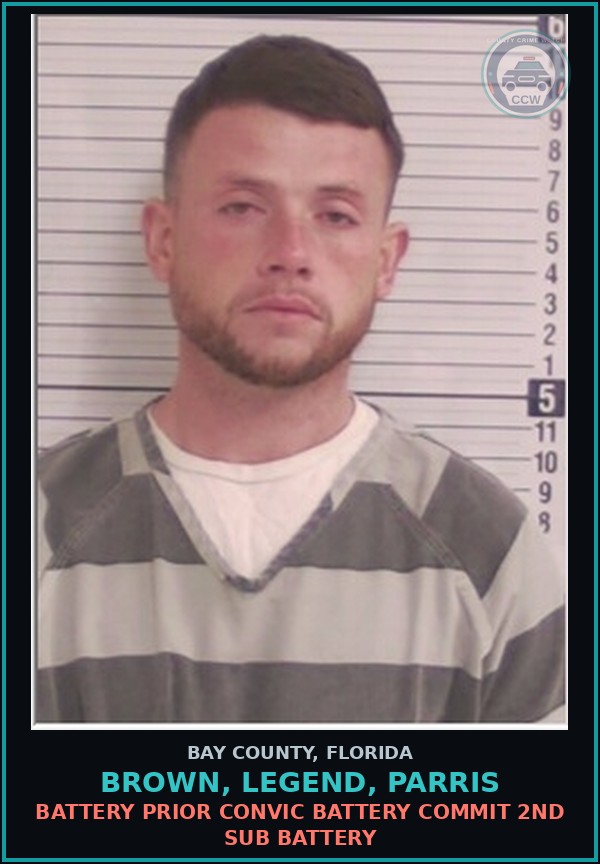 Booking mugshot of BROWN, LEGEND, PARRIS in Bay County