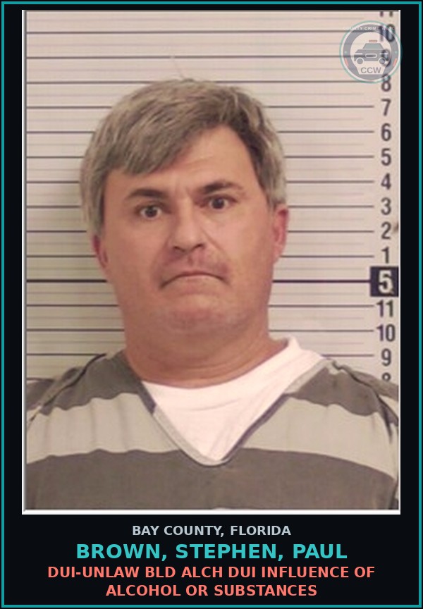 Booking mugshot of BROWN, STEPHEN, PAUL in Bay County