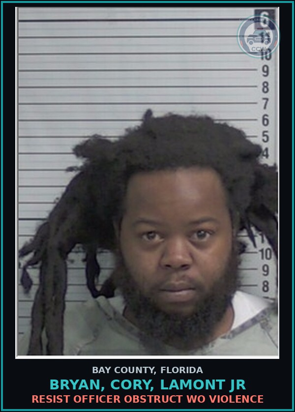 Booking mugshot of BRYAN, CORY, LAMONT JR in Bay County