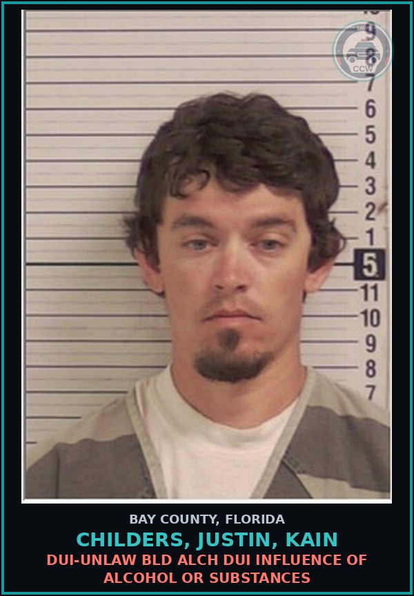 Booking mugshot of CHILDERS, JUSTIN, KAIN in Bay County