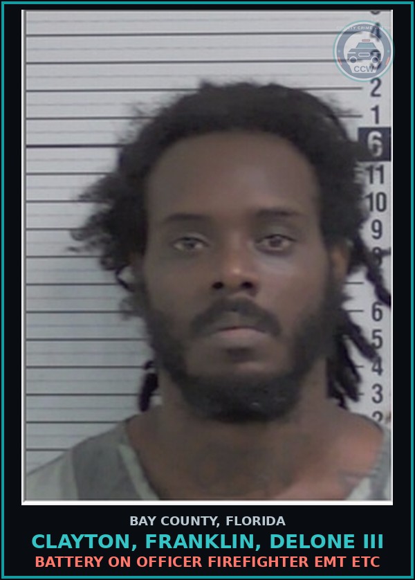 Booking mugshot of CLAYTON, FRANKLIN, DELONE III in Bay County