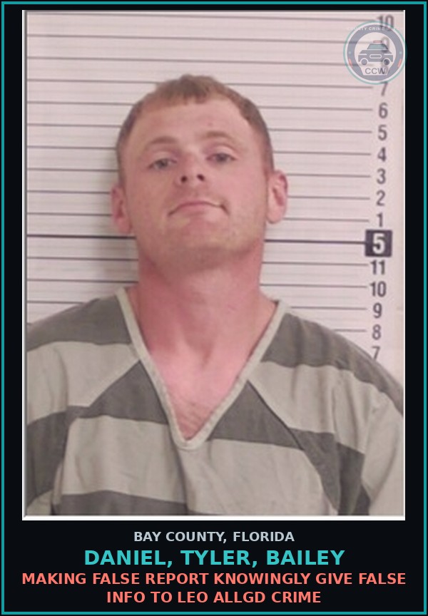 Booking mugshot of DANIEL, TYLER, BAILEY in Bay County