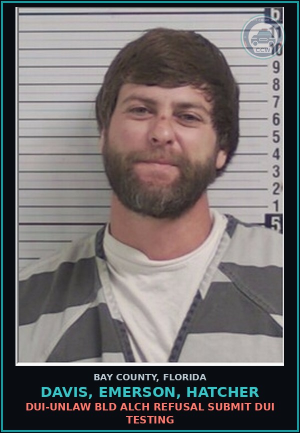 Booking mugshot of DAVIS, EMERSON, HATCHER in Bay County