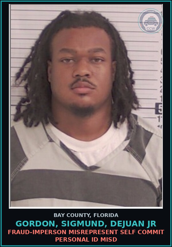 Booking mugshot of GORDON, SIGMUND, DEJUAN JR in Bay County