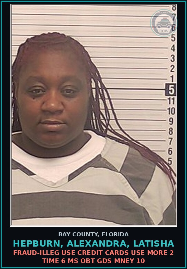 Booking mugshot of HEPBURN, ALEXANDRA, LATISHA in Bay County
