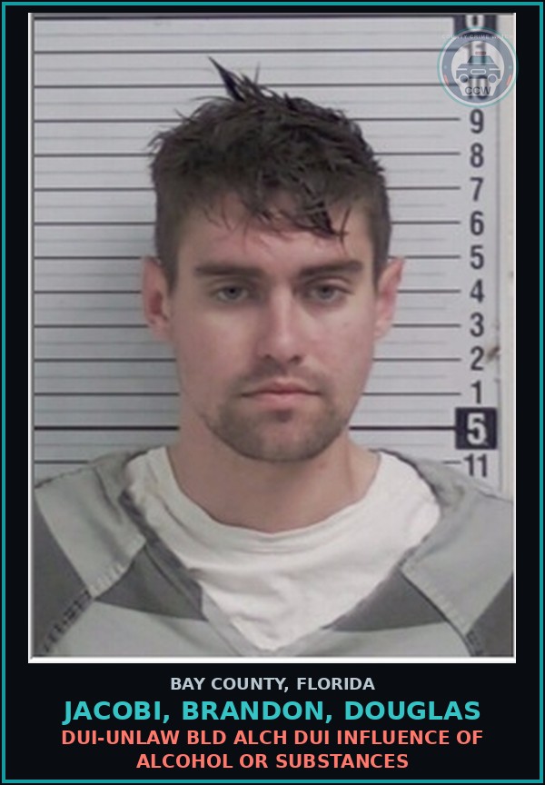 Booking mugshot of JACOBI, BRANDON, DOUGLAS in Bay County