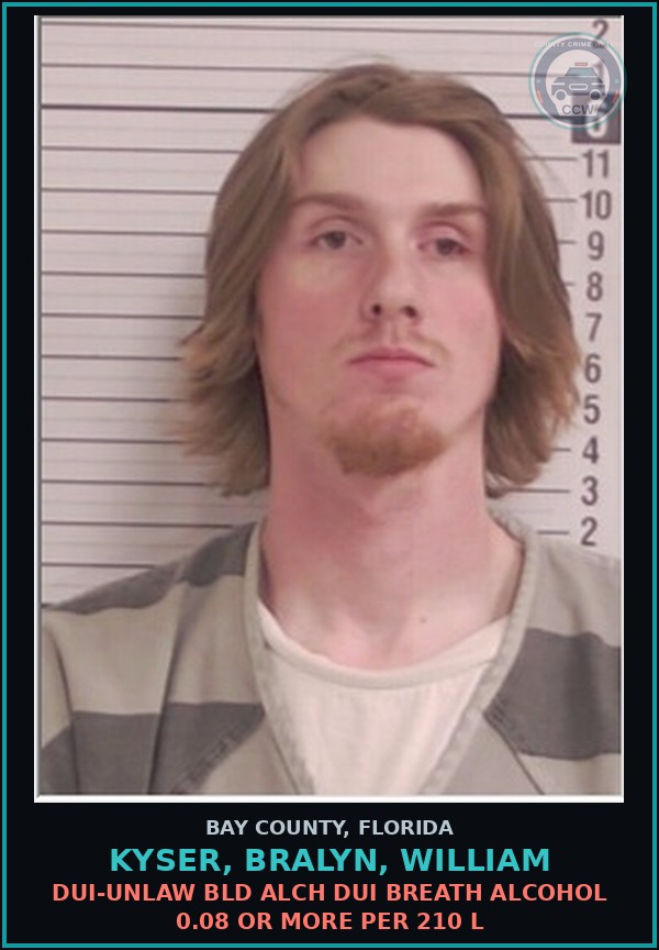 Booking mugshot of KYSER, BRALYN, WILLIAM in Bay County