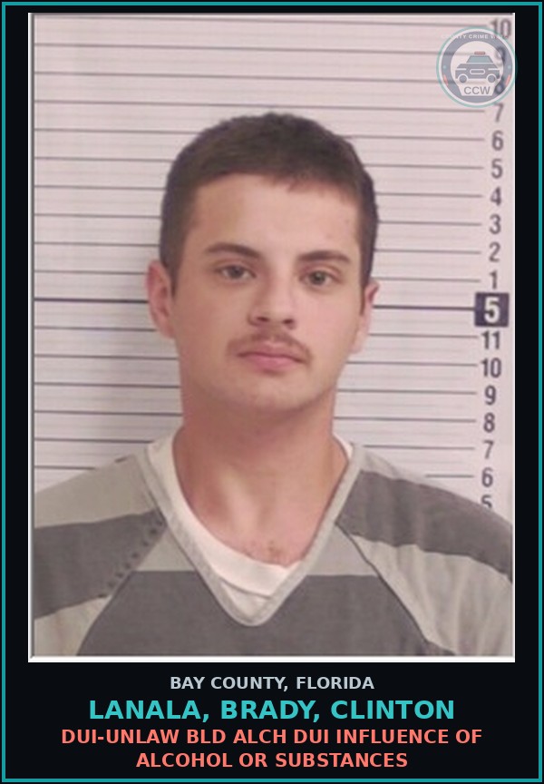 Booking mugshot of LANALA, BRADY, CLINTON in Bay County