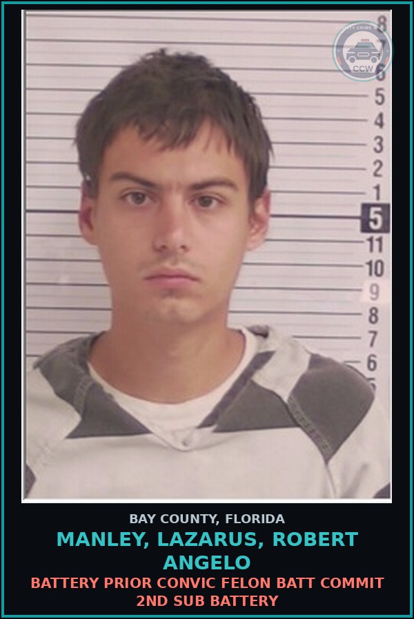 Booking mugshot of MANLEY, LAZARUS, ROBERT ANGELO in Bay County