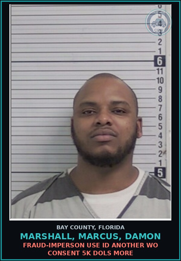 Booking mugshot of MARSHALL, MARCUS, DAMON in Bay County