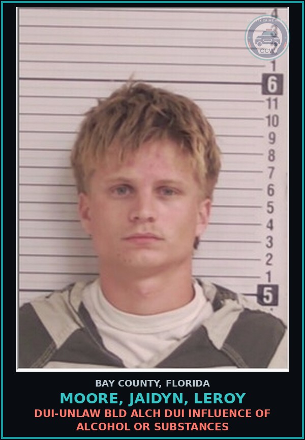 Booking mugshot of MOORE, JAIDYN, LEROY in Bay County