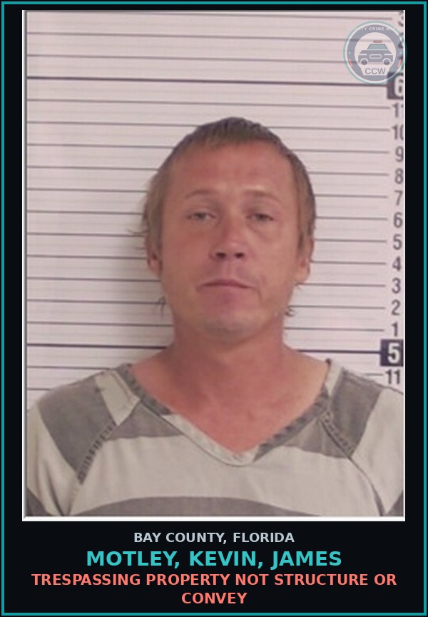 Booking mugshot of MOTLEY, KEVIN, JAMES in Bay County