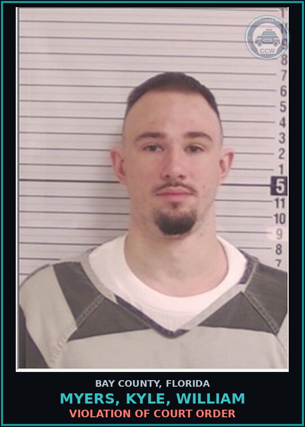 Booking mugshot of MYERS, KYLE, WILLIAM in Bay County