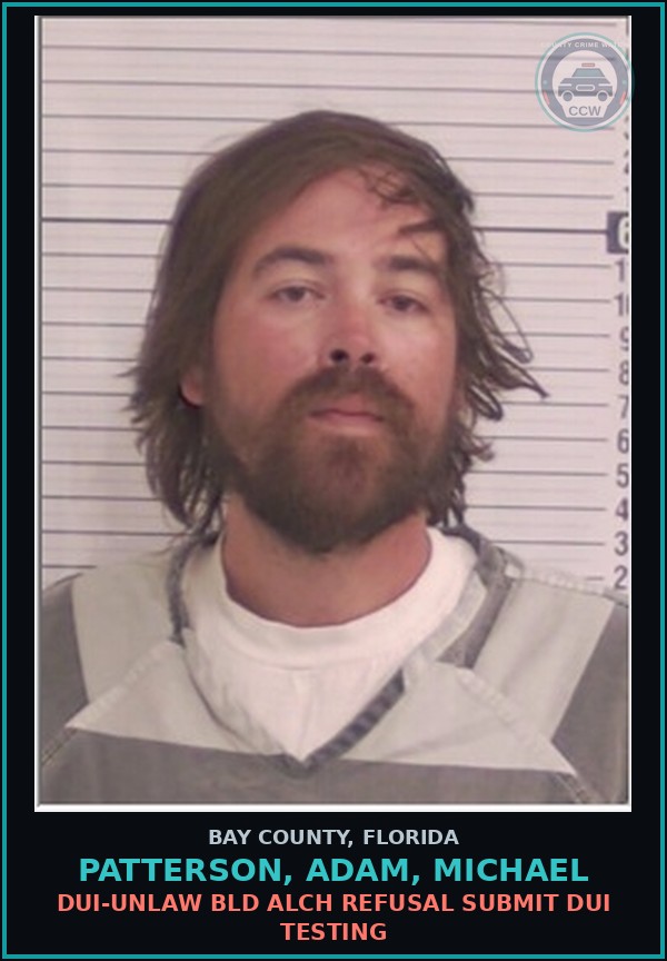 Booking mugshot of PATTERSON, ADAM, MICHAEL in Bay County