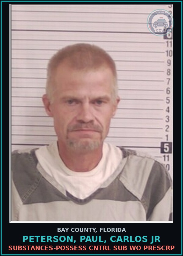 Booking mugshot of PETERSON, PAUL, CARLOS JR in Bay County