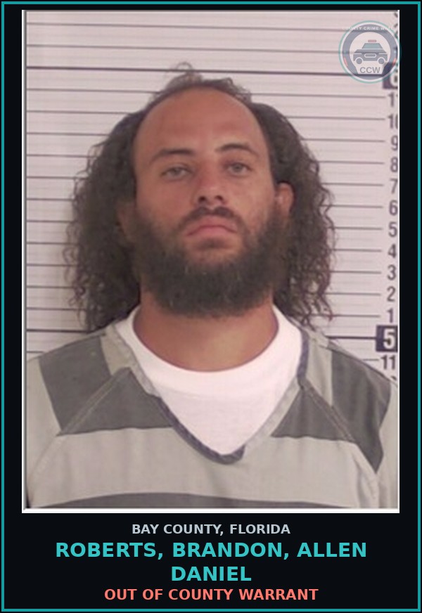 Booking mugshot of ROBERTS, BRANDON, ALLEN DANIEL in Bay County