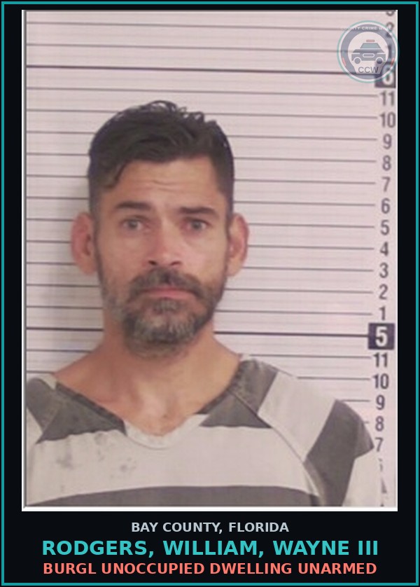 Booking mugshot of RODGERS, WILLIAM, WAYNE III in Bay County