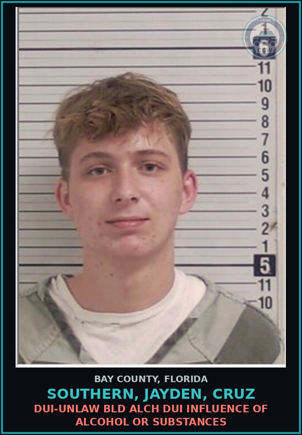 Booking mugshot of SOUTHERN, JAYDEN, CRUZ in Bay County