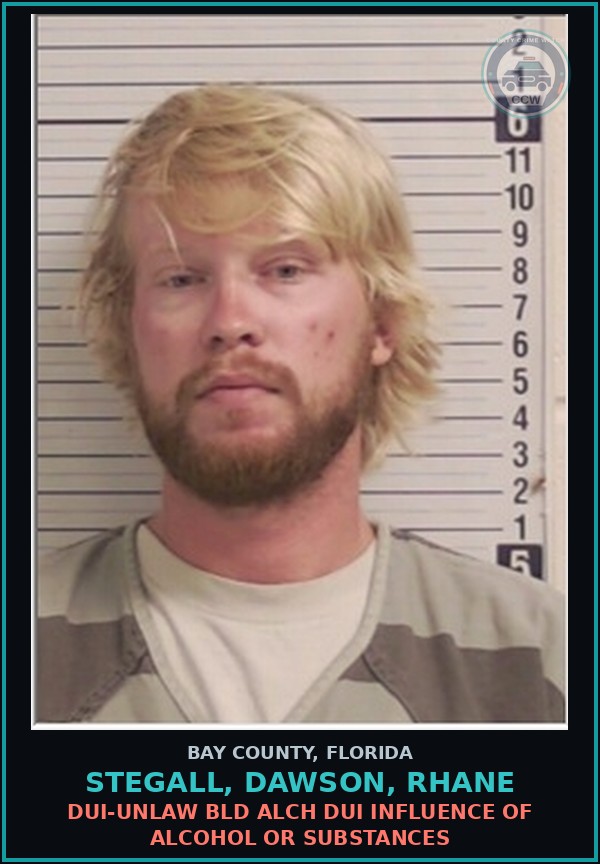 Booking mugshot of STEGALL, DAWSON, RHANE in Bay County