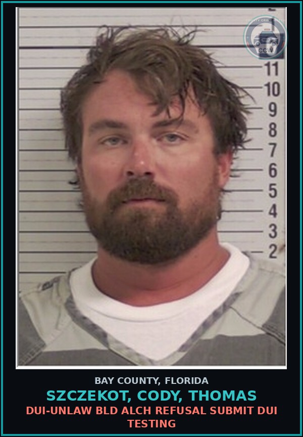 Booking mugshot of SZCZEKOT, CODY, THOMAS in Bay County