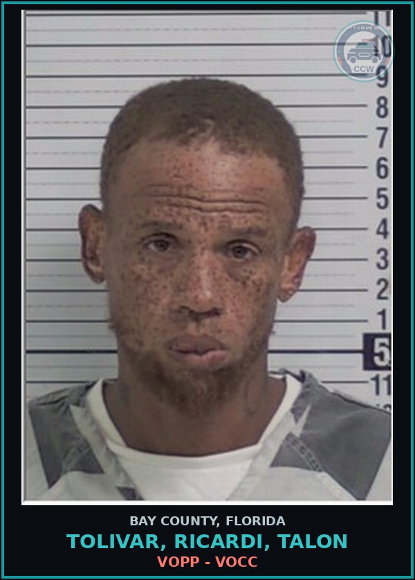 Booking mugshot of TOLIVAR, RICARDI, TALON in Bay County