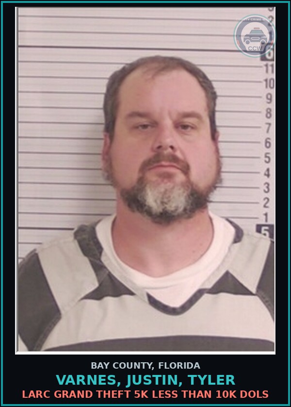 Booking mugshot of VARNES, JUSTIN, TYLER in Bay County