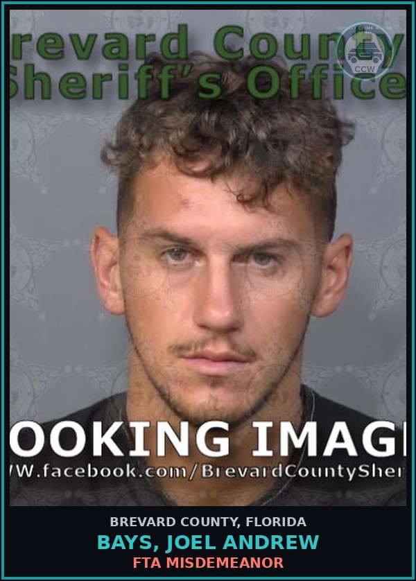 Booking mugshot of Bays, Joel Andrew in Brevard County