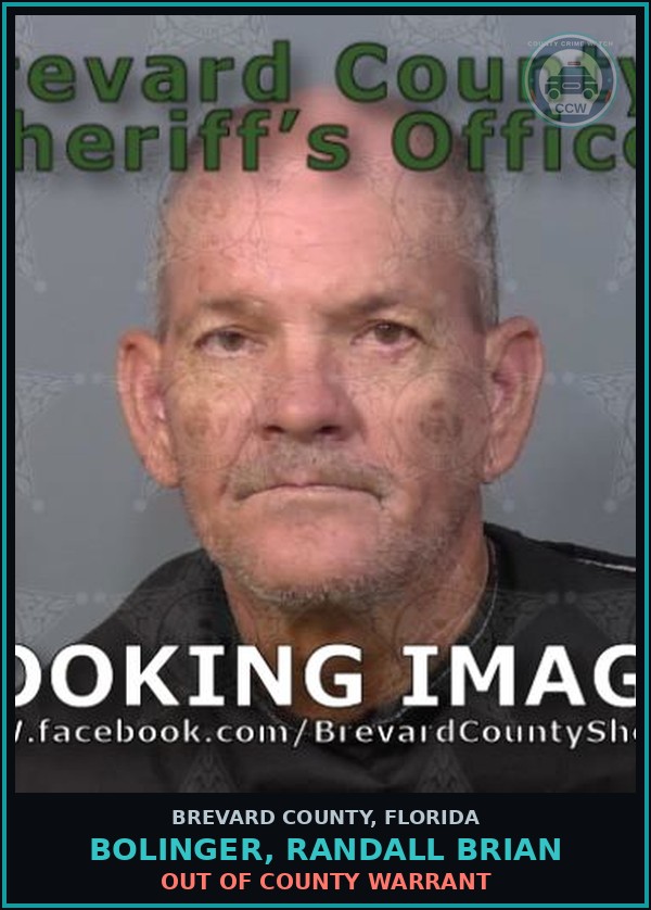 Booking mugshot of Bolinger, Randall Brian in Brevard County