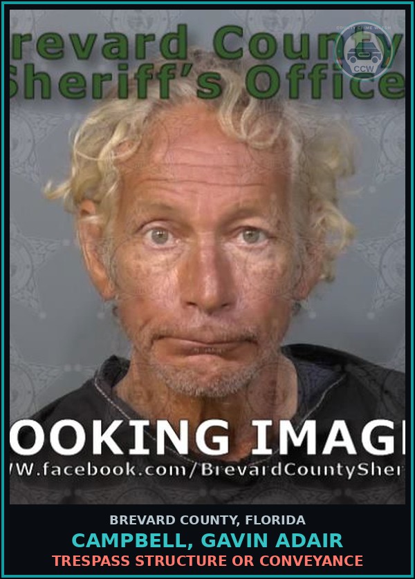Booking mugshot of CAMPBELL, GAVIN ADAIR in Brevard County