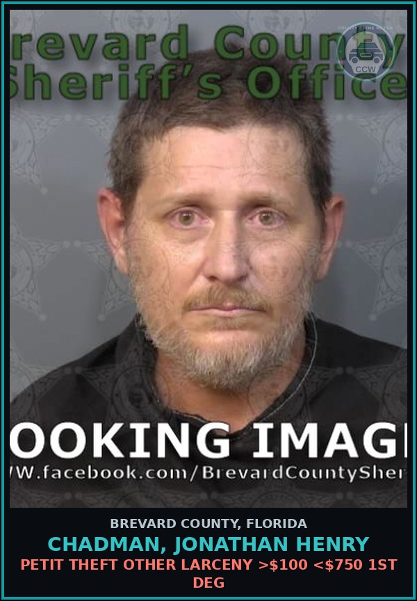Booking mugshot of Chadman, Jonathan Henry in Brevard County