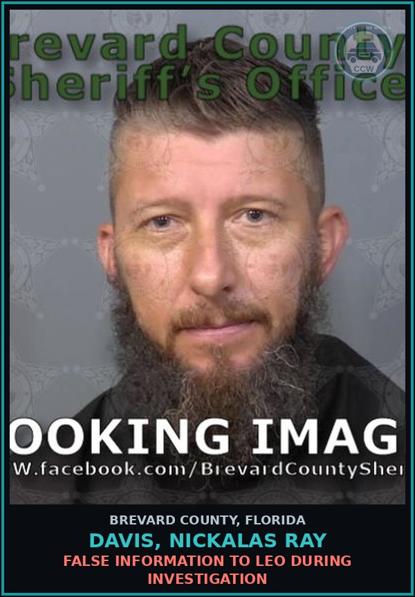 Booking mugshot of Davis, Nickalas Ray in Brevard County