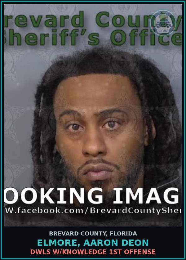 Booking mugshot of ELMORE, AARON DEON in Brevard County