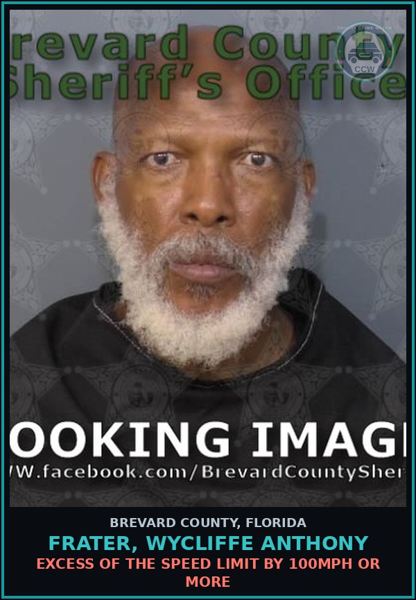 Booking mugshot of FRATER, WYCLIFFE ANTHONY in Brevard County