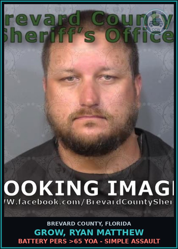Booking mugshot of GROW, RYAN MATTHEW in Brevard County