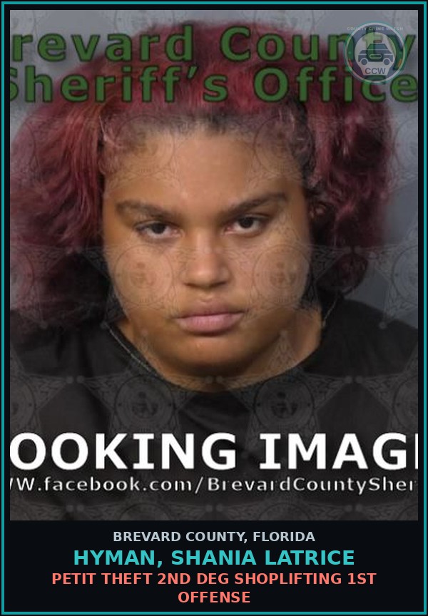 Booking mugshot of HYMAN, SHANIA LATRICE in Brevard County
