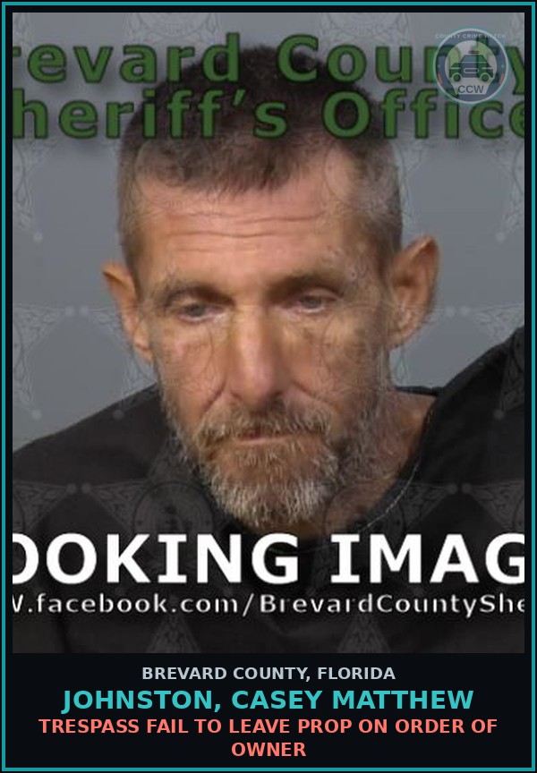 Booking mugshot of Johnston, Casey Matthew in Brevard County