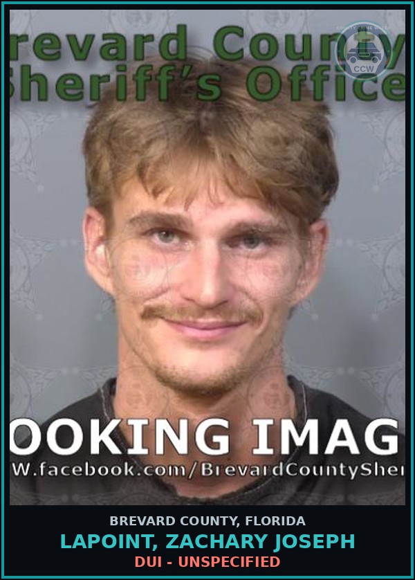 Booking mugshot of LAPOINT, ZACHARY JOSEPH in Brevard County