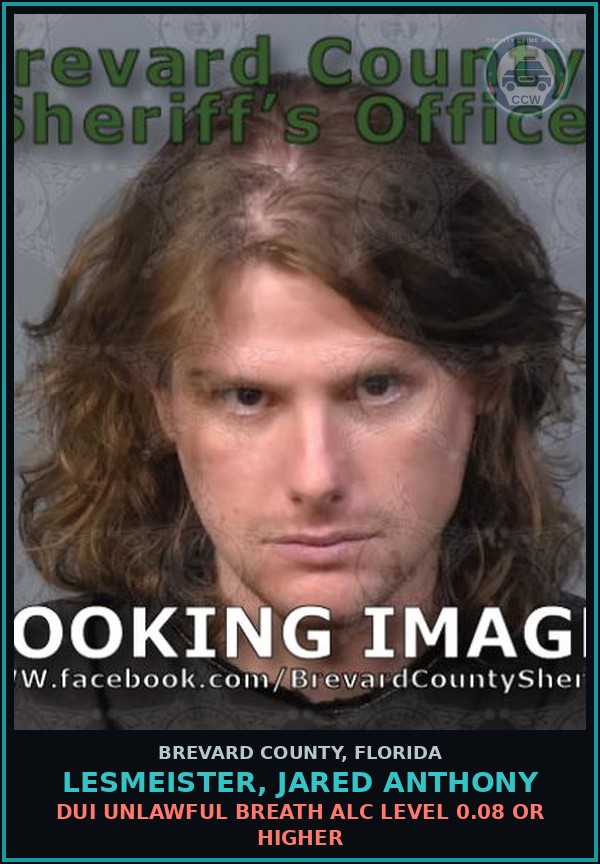 Booking mugshot of LESMEISTER, JARED ANTHONY in Brevard County