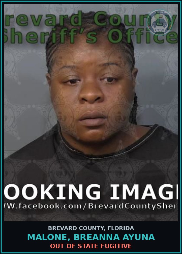 Booking mugshot of MALONE, BREANNA AYUNA in Brevard County