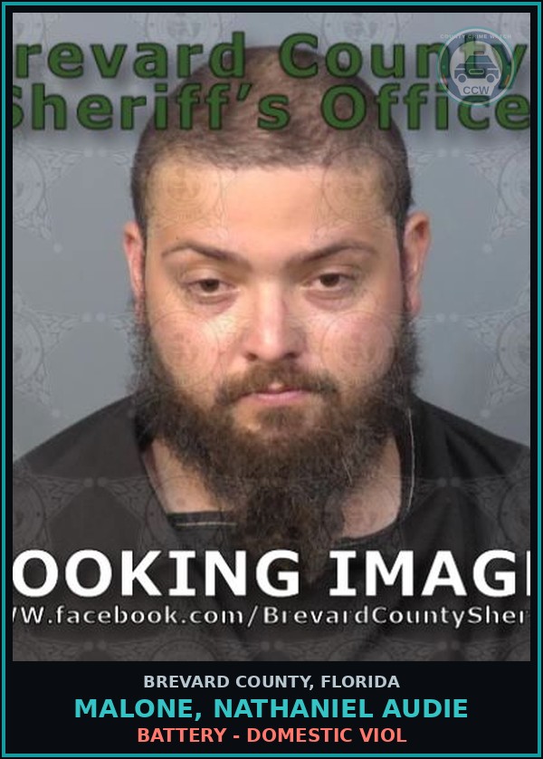 Booking mugshot of MALONE, NATHANIEL AUDIE in Brevard County