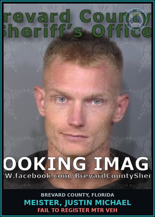 Booking mugshot of Meister, Justin Michael in Brevard County