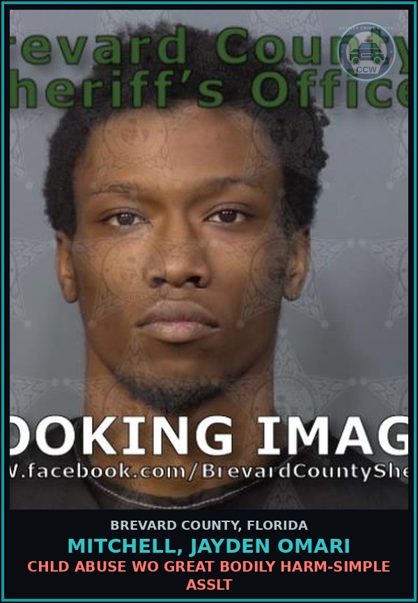 Booking mugshot of MITCHELL, JAYDEN OMARI in Brevard County